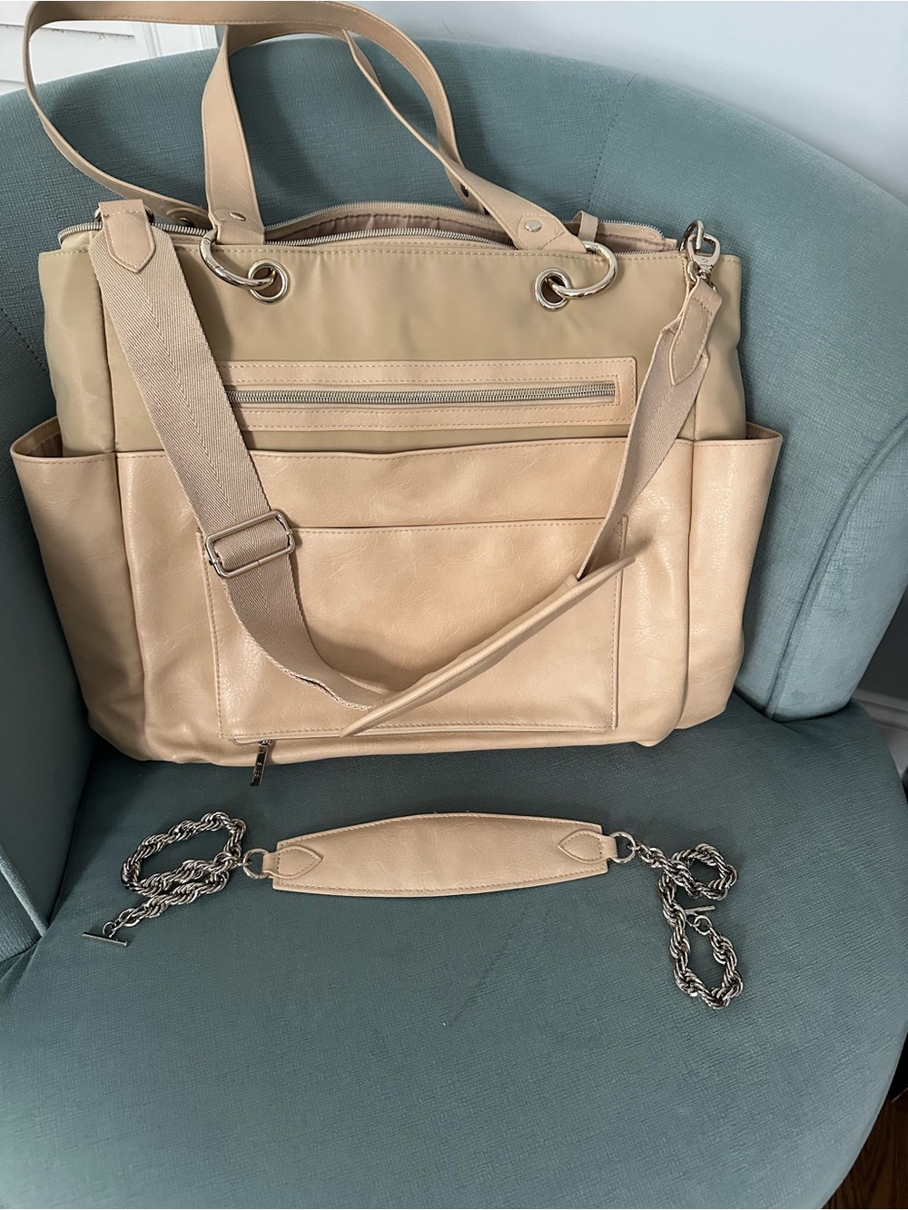 BEIS Beige East to West Tote interchange straps